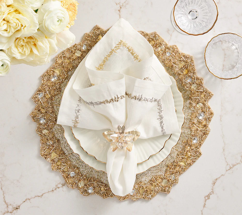 Glasswing Napkin Ring in Champagne & Crystal, Set of 4 in a Gift Box