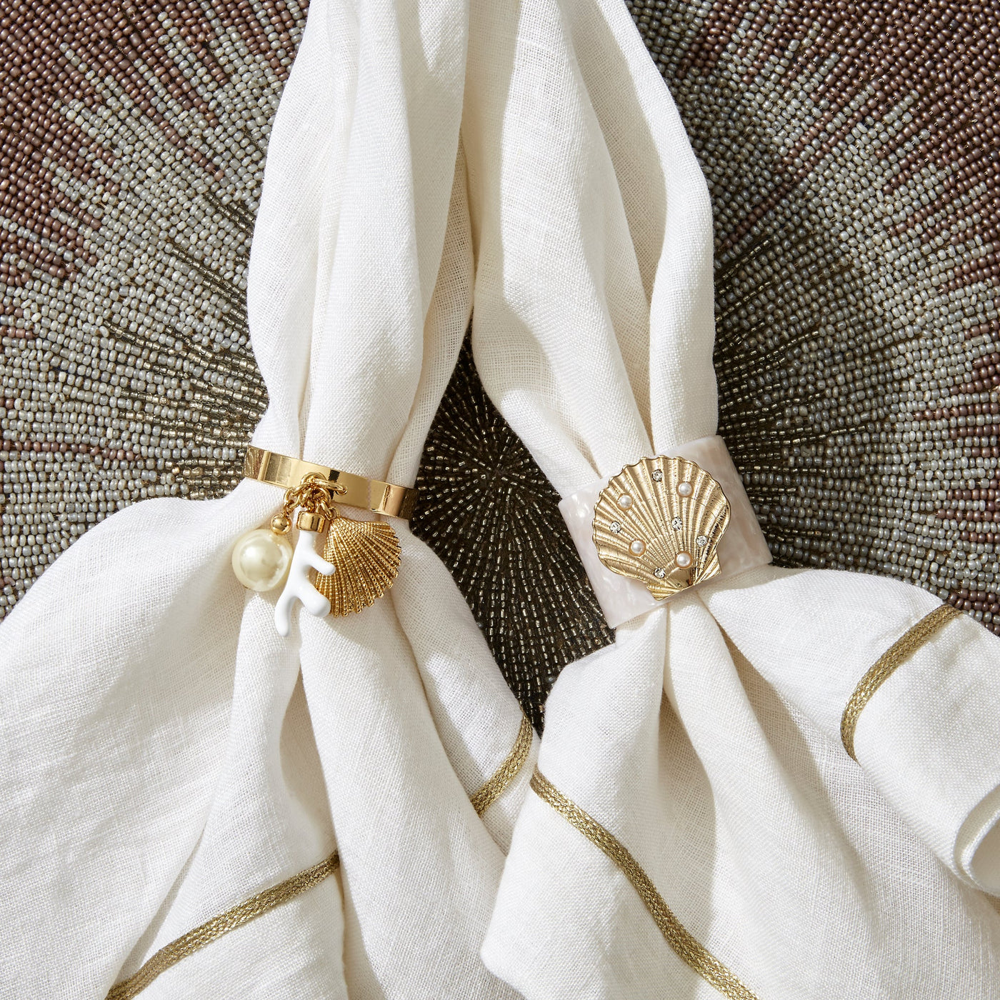 Joanna Buchanan - Shell resin napkin rings, pearly white, set of four