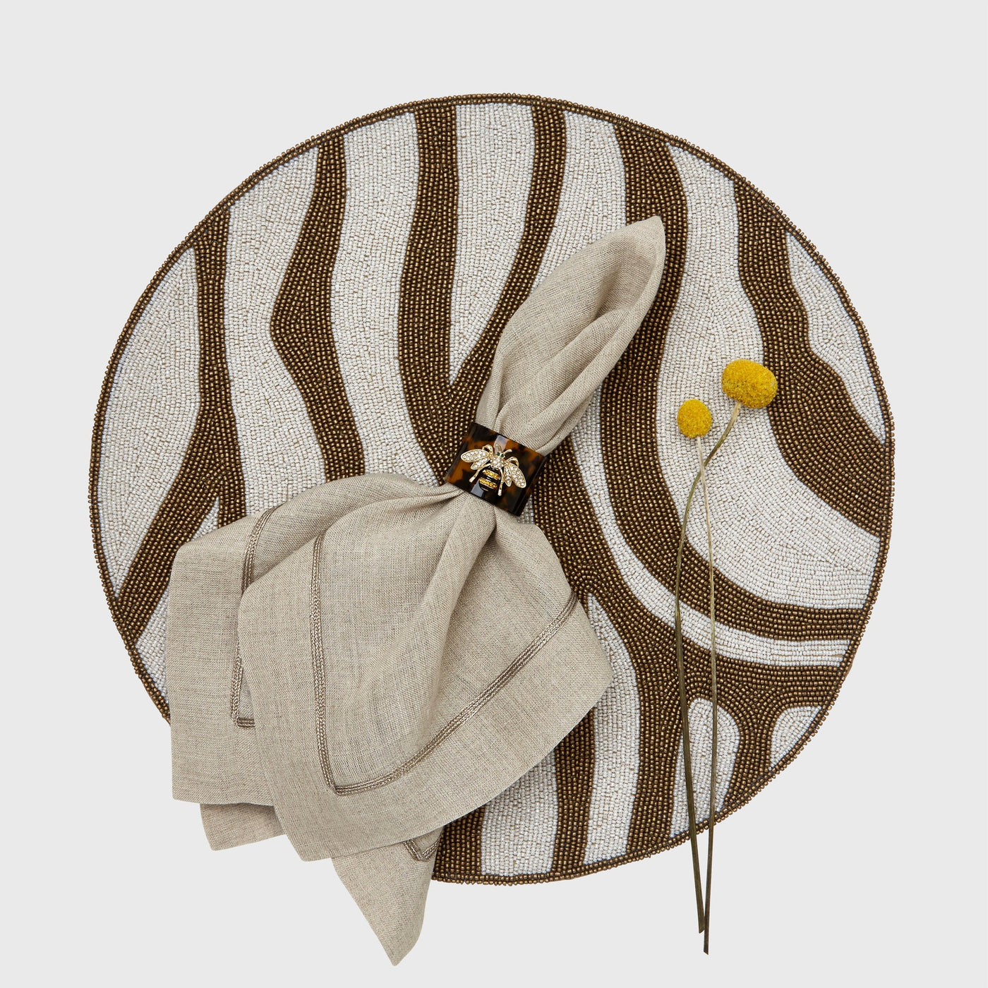 Joanna Buchanan - Stripey bee resin napkin rings, tortoiseshell, set of four
