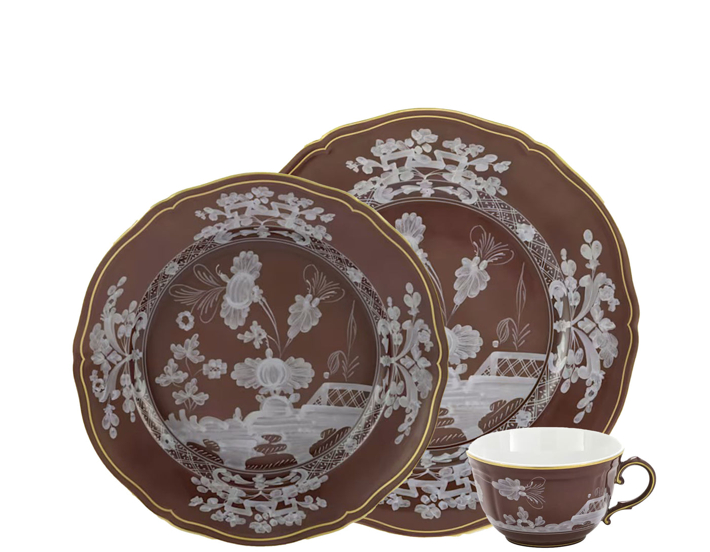 GINORI 1735 CITRINO ORIENTE ITALIANO set of 2 flat plates CASTAGNA