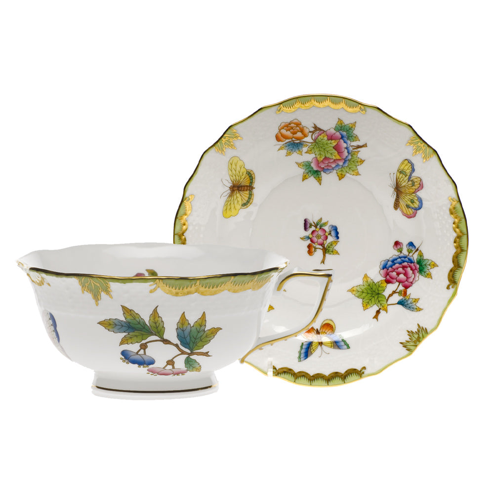 Herend Queen Victoria Green  Tea Cup And Saucer