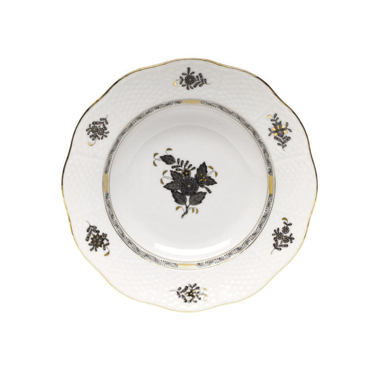 Herend Chinese Bouquet Black Rim Soup Plate