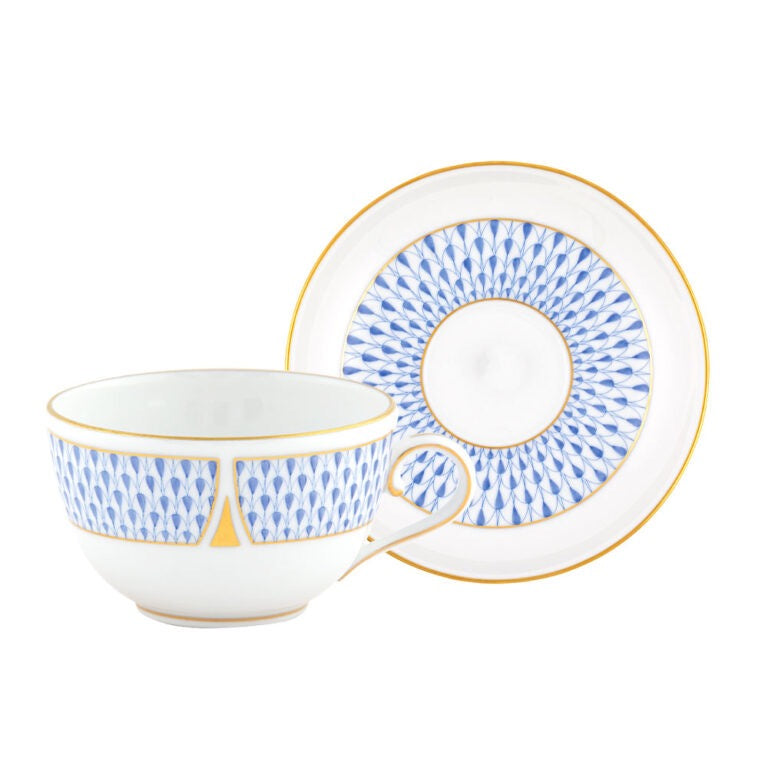 Herend Art Deco Blue Tea Cup and Saucer