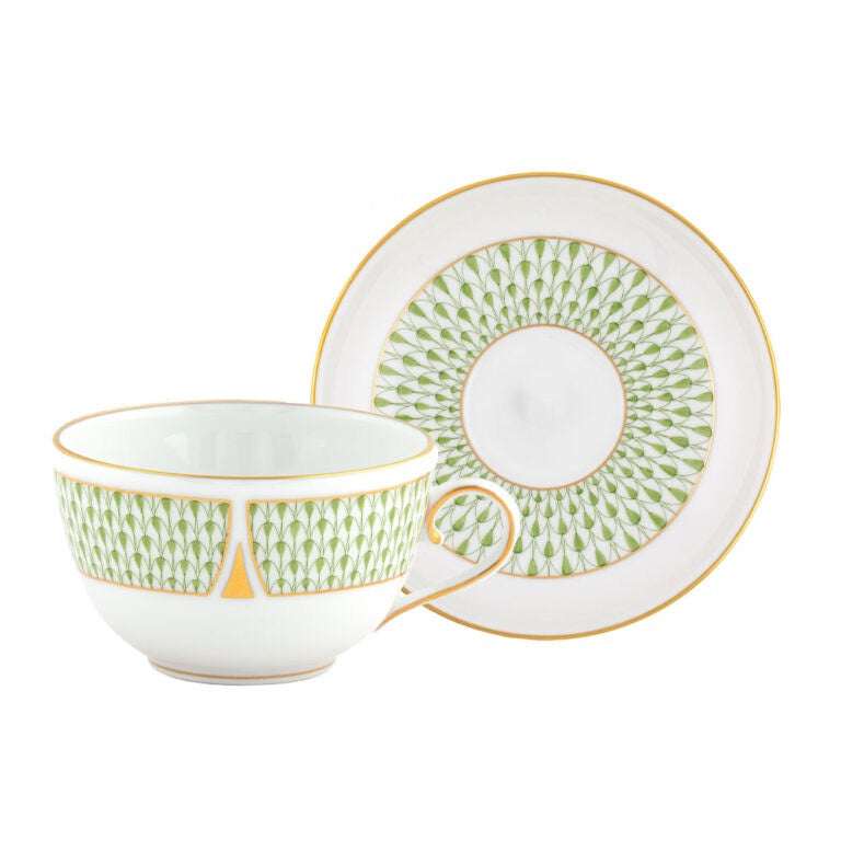 Herend Art Deco Green Tea Cup and Saucer