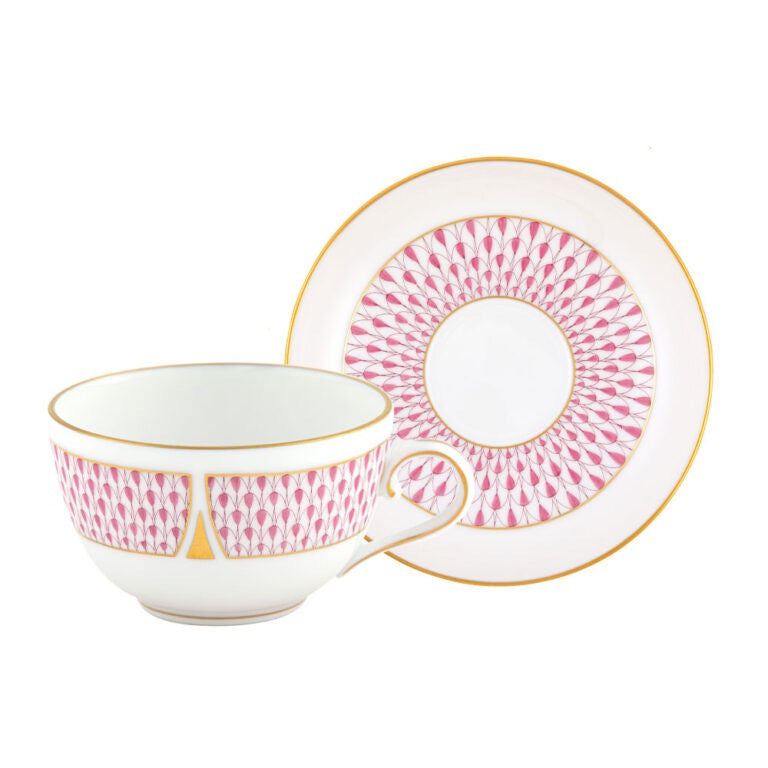 Herend Art Deco Raspberry Tea Cup and Saucer