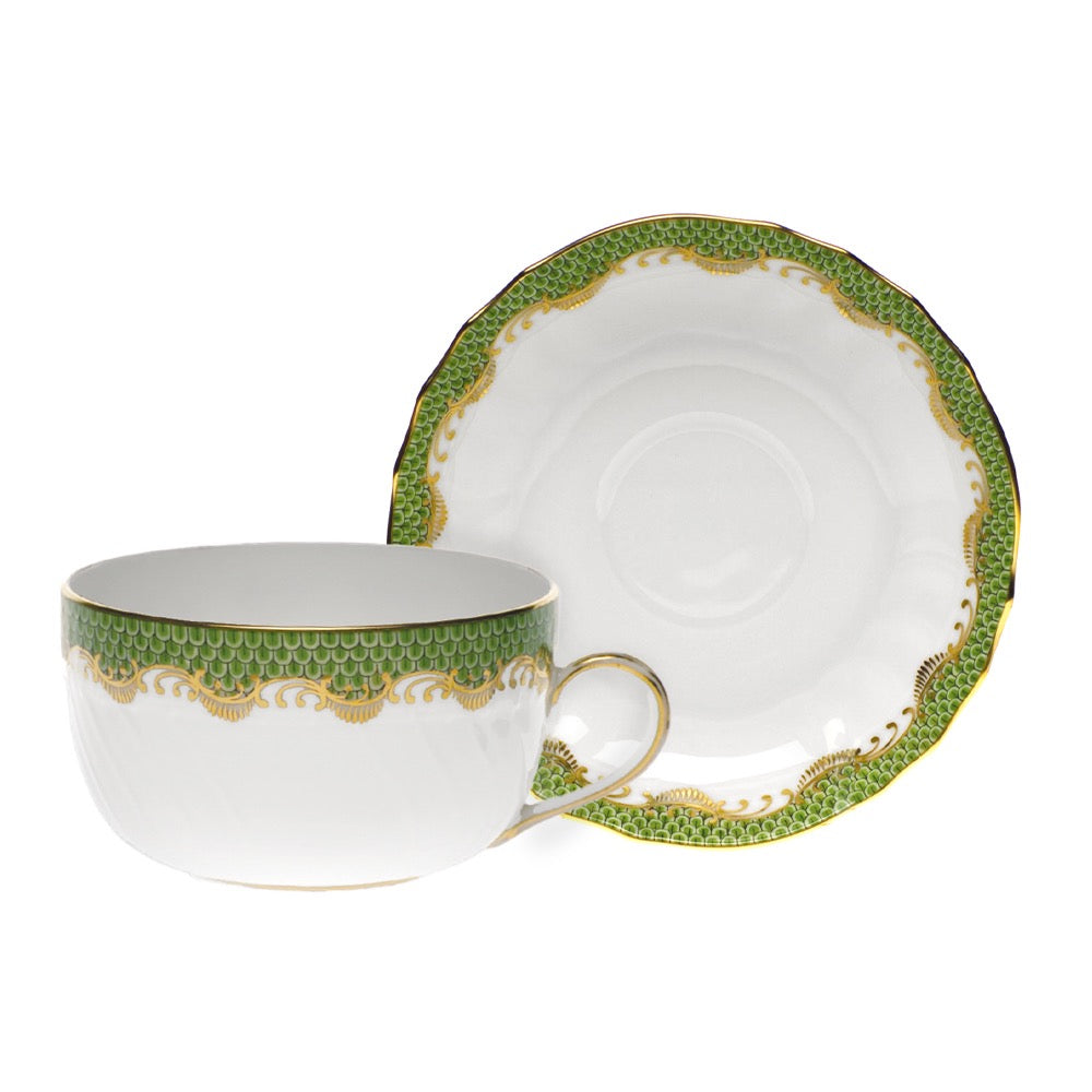 Herend Fish Scale Evergreen Canton Cup and Saucer