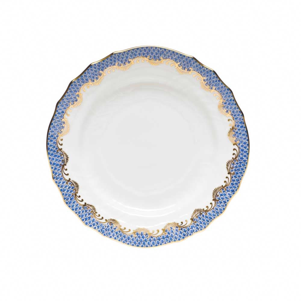 Herend Fish Scale Blue Rim Soup Plate