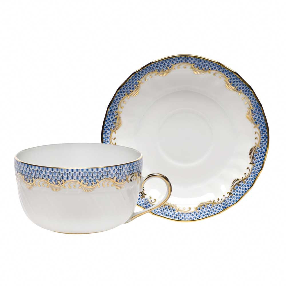 Herend Fish Scale Blue Canton Cup and Saucer