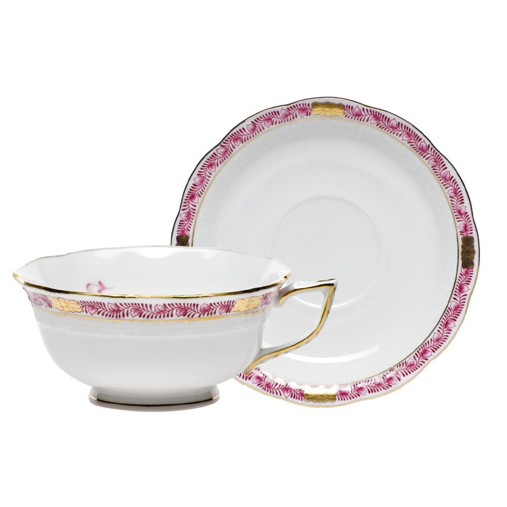 Herend Chinese Bouquet Garland Raspberry Tea Cup and Saucer