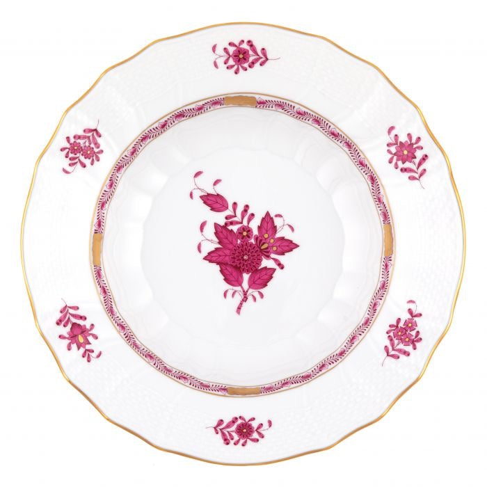 HEREND - Chinese Bouquet Raspberry Rim Soup Plate