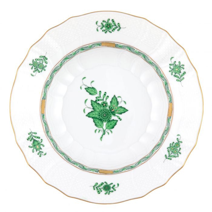 HEREND - Chinese Bouquet Green Rim Soup Plate