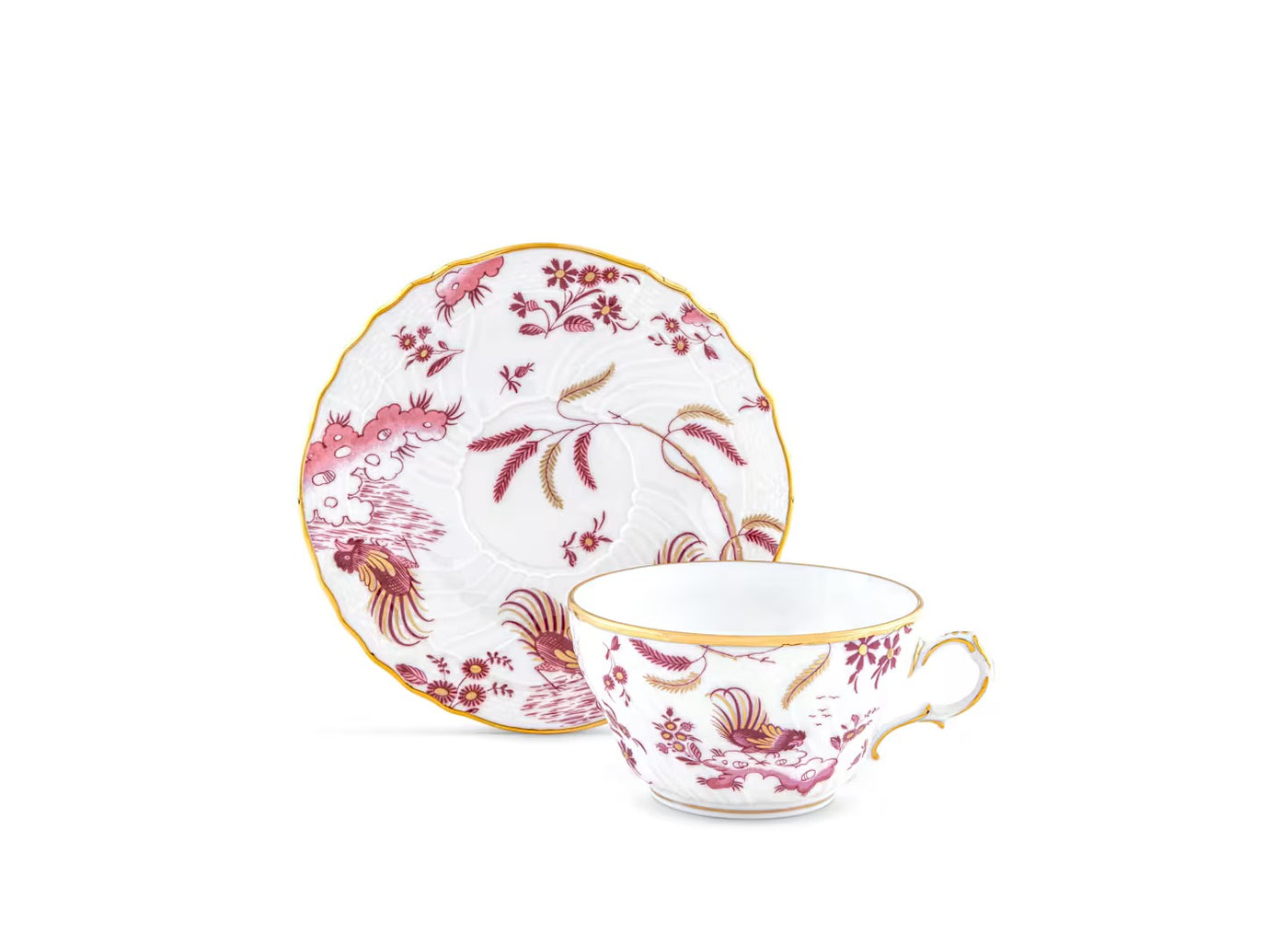 GINORI 1735 ORO DI DOCCIA MAGENTA TEA CUP & SAUCER