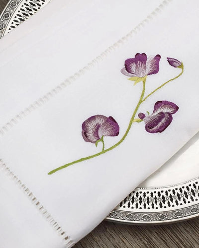 Gayle Warwick Sweet Pea White linen napkin