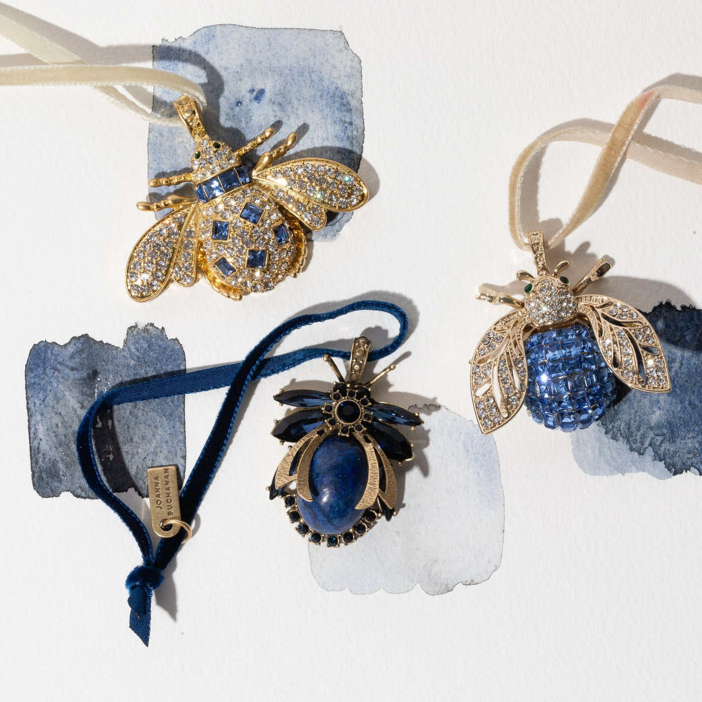 Vintage bug hanging ornament, lapis lazuli