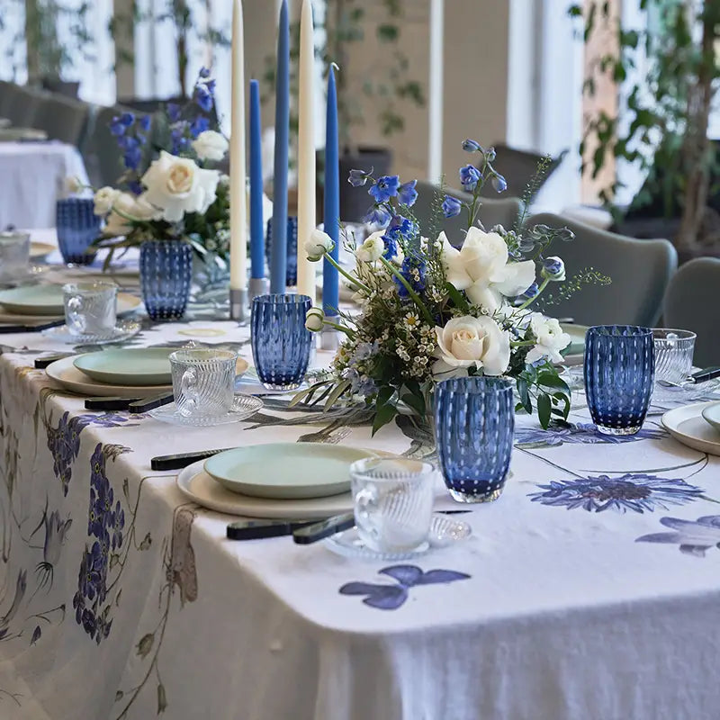 Flora linens - Blue Flower Garden Linen Tablecloth 145x220 cm