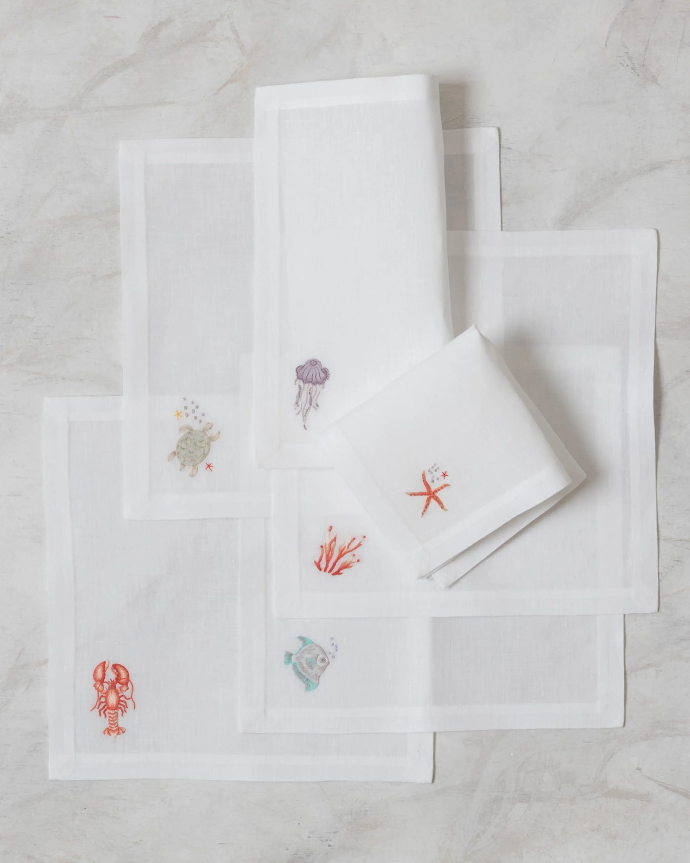 Gayle Warwick Sea Life- Coral linen napkin