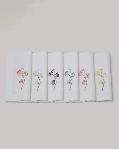 Gayle Warwick Sweet Pea White linen napkin