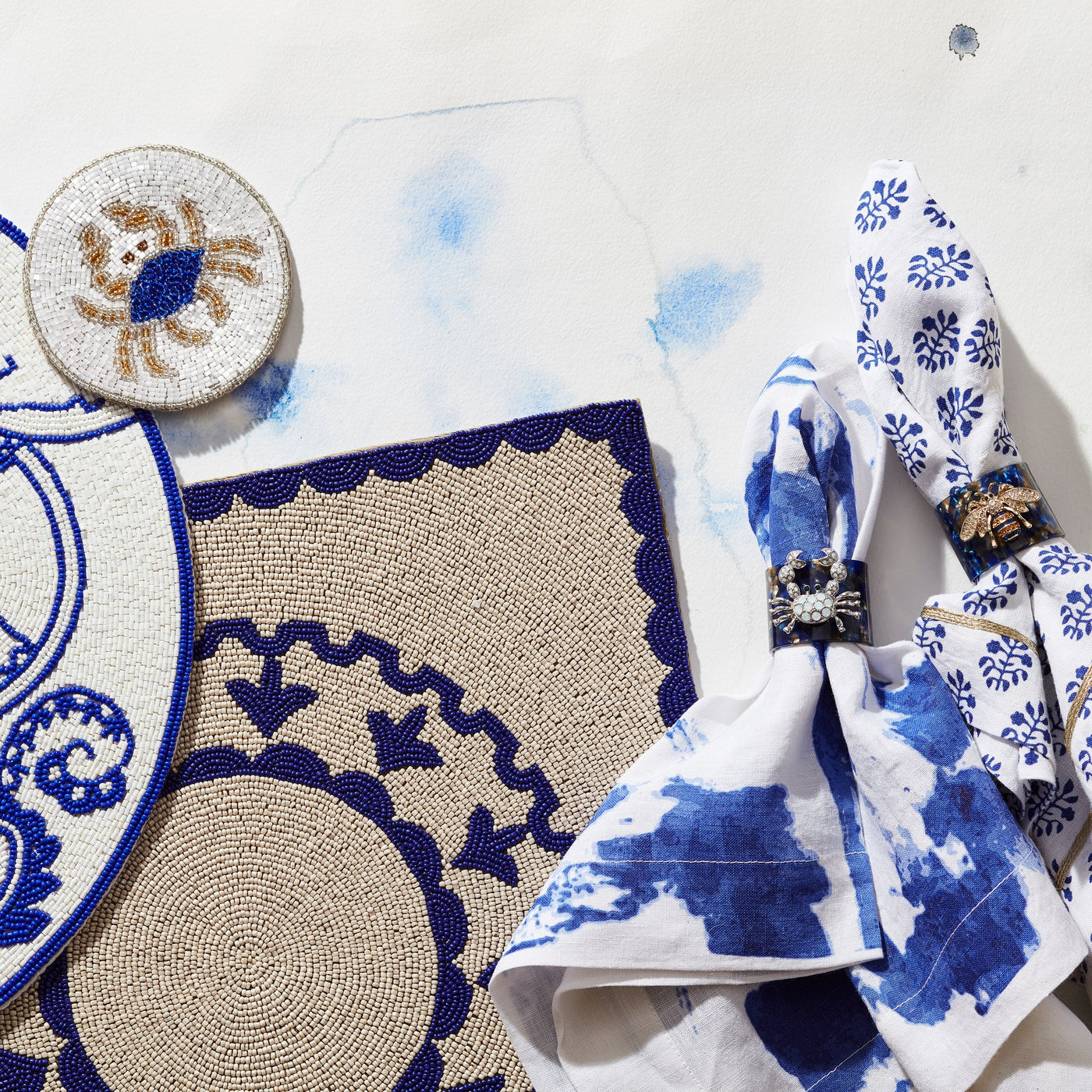 Joanna Buchanan - Crab blue tortoiseshell resin napkin rings, set of four